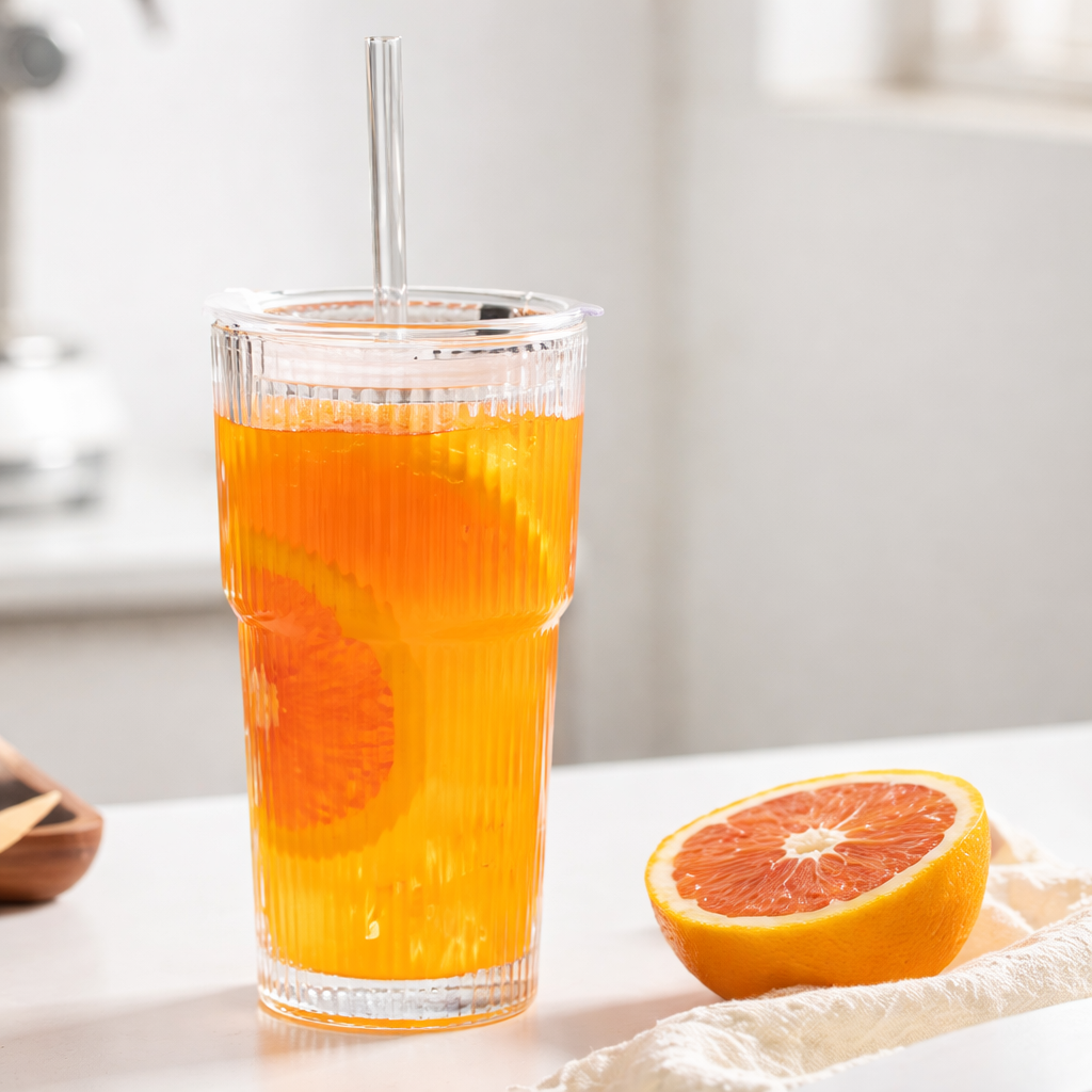 Straw Ribbed Glass Coffee Cup 