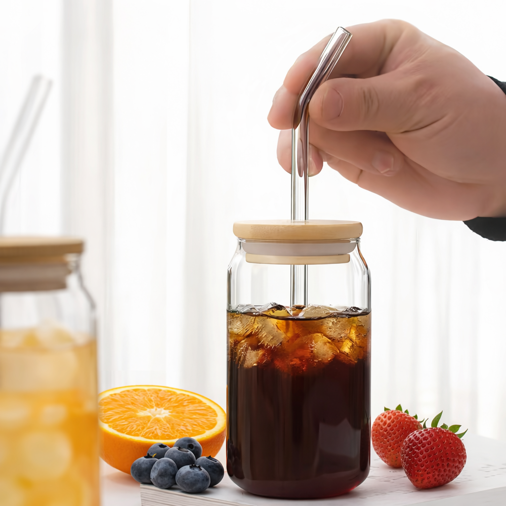 Bamboo Lid Glass Coke Cup