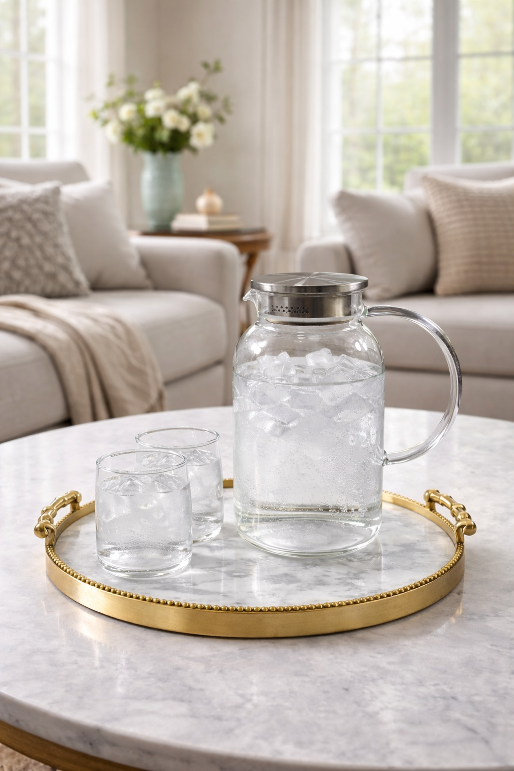 Round shape glass pitcher