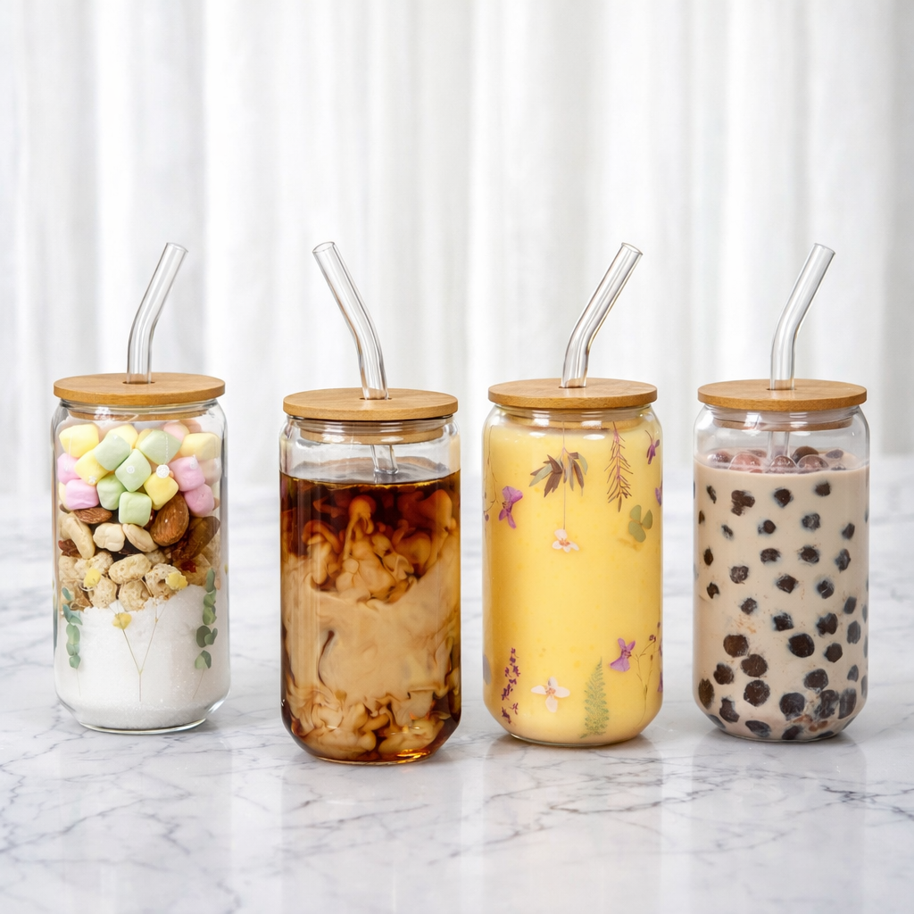 Bamboo Lid Glass Coke Cup