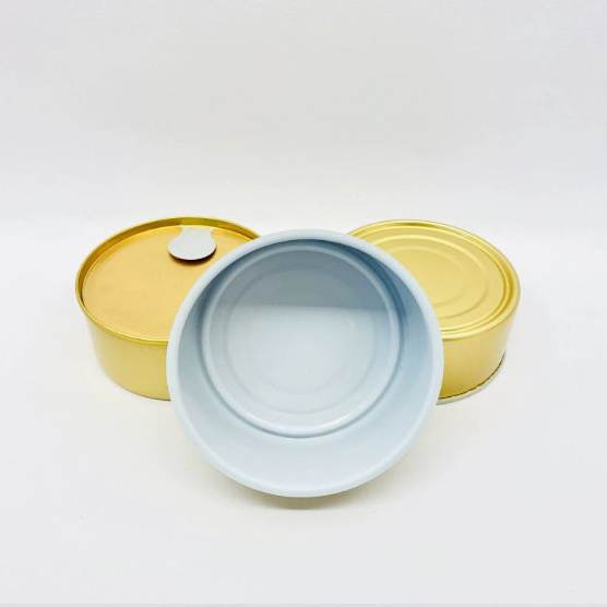Pet food aluminum can with easy-open lid.