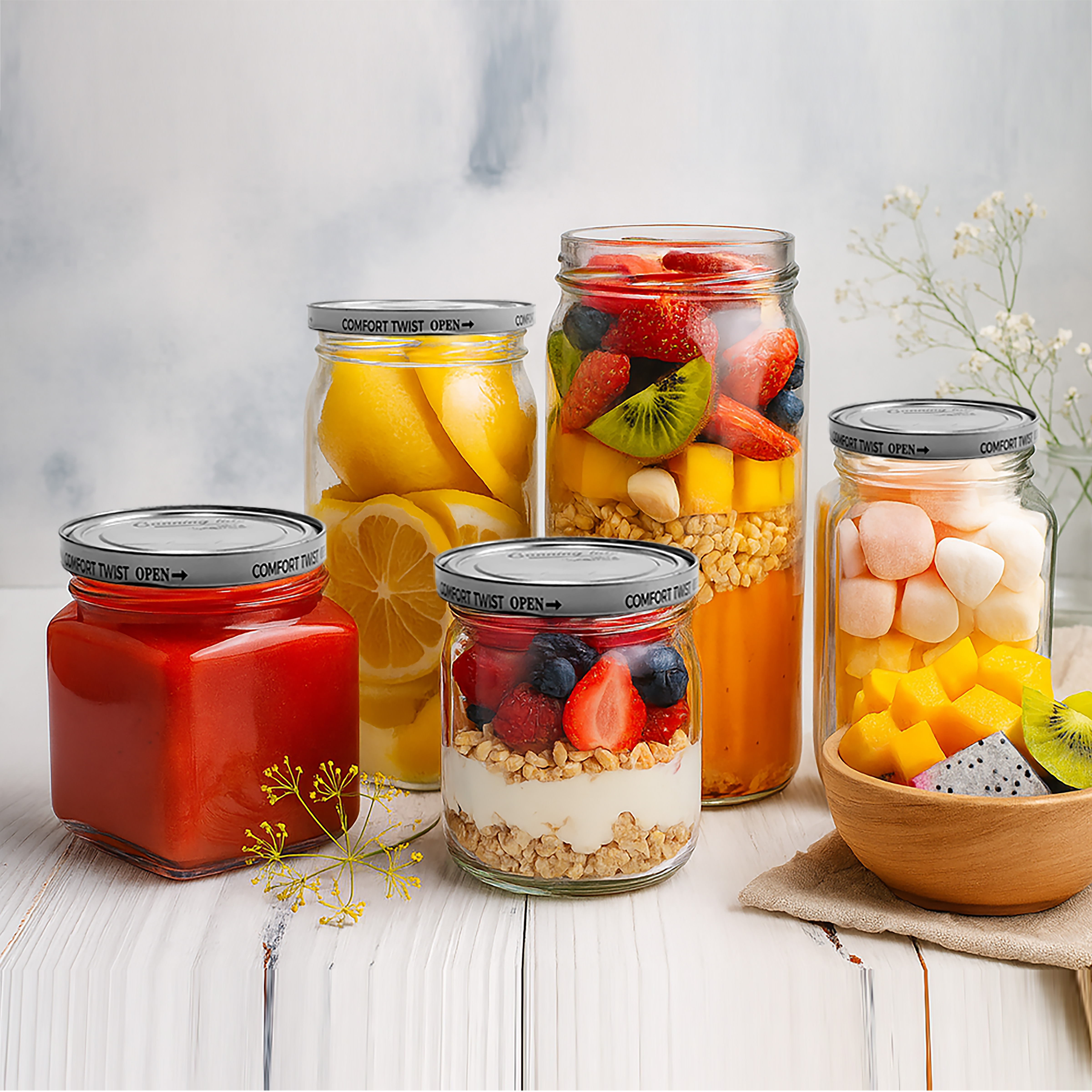 Glass Jar with Comfort Twist Open Canning Lid