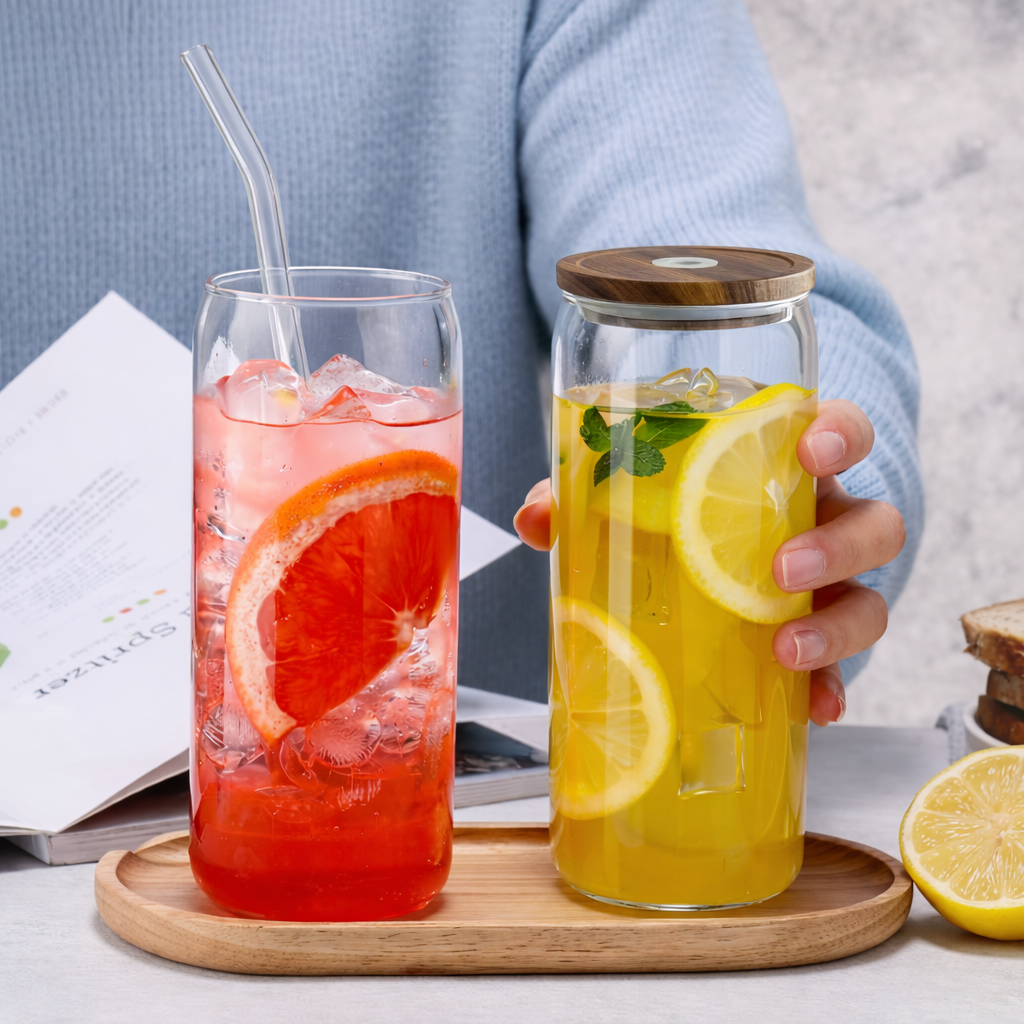 Glass Drinking Jar with Stainless Steel Lid & Glass Straw