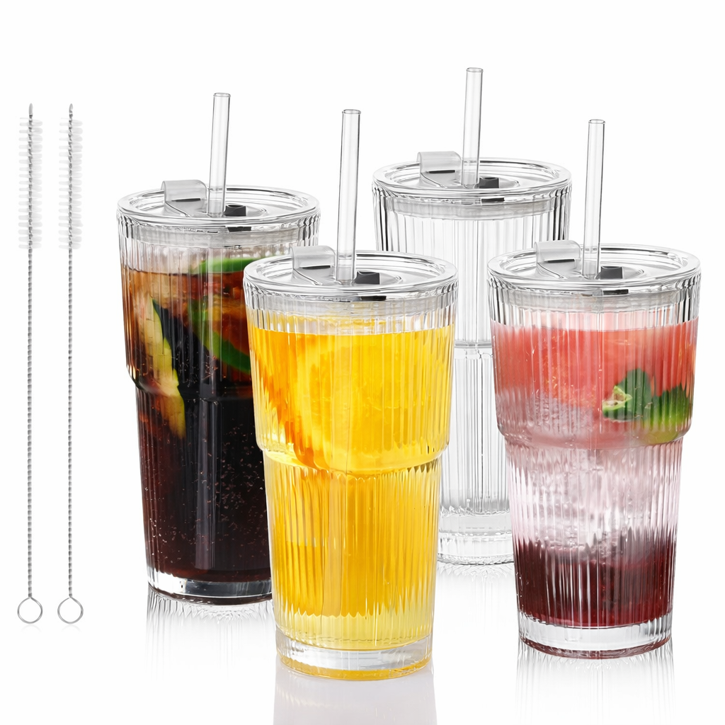 Straw Ribbed Glass Coffee Cup 
