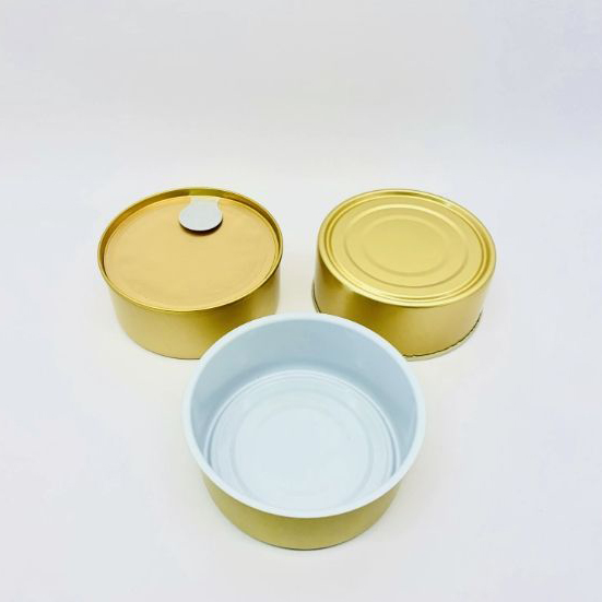 Pet food aluminum can with easy-open lid.