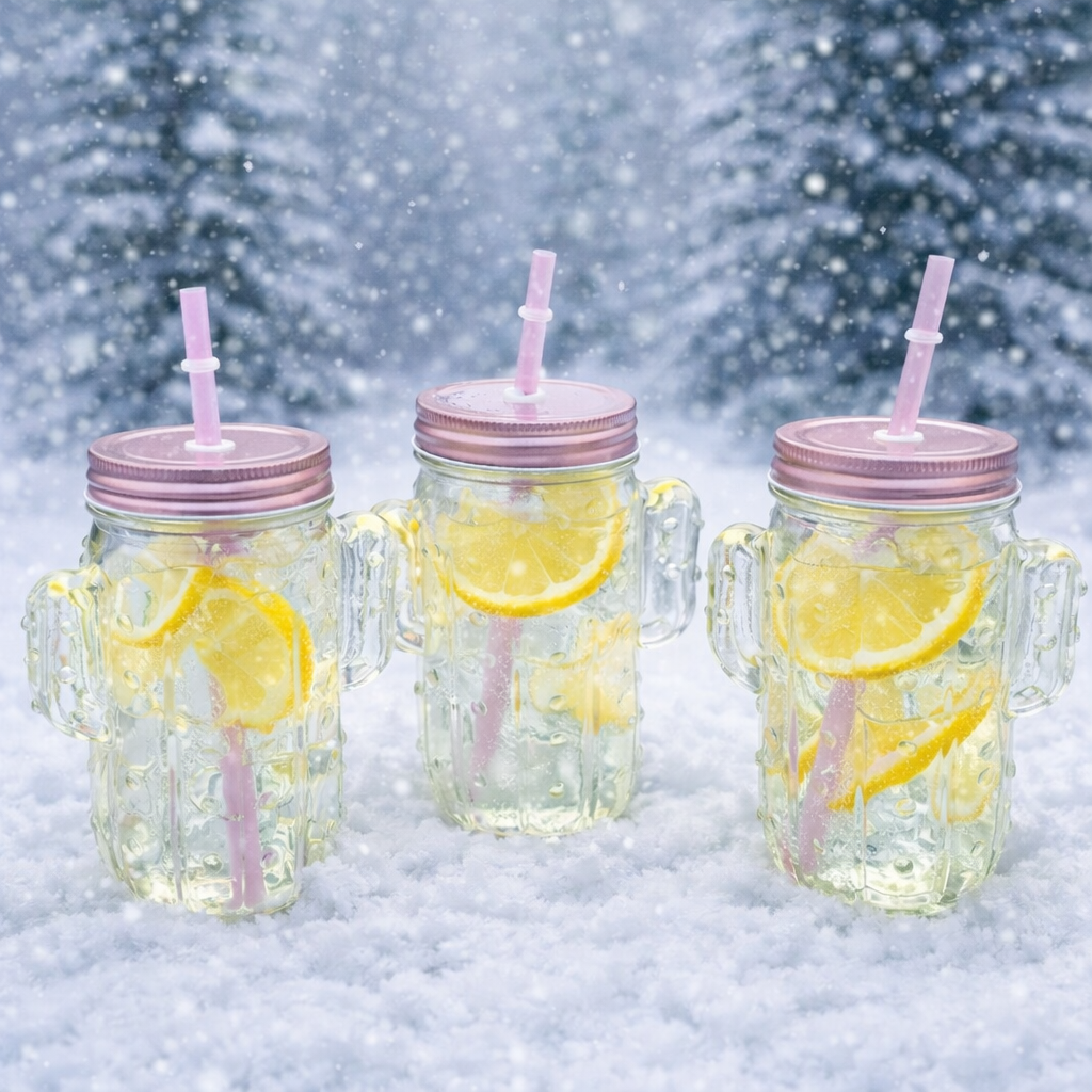 Cactus Glass Cup With Lid and Straw Drinking Jar