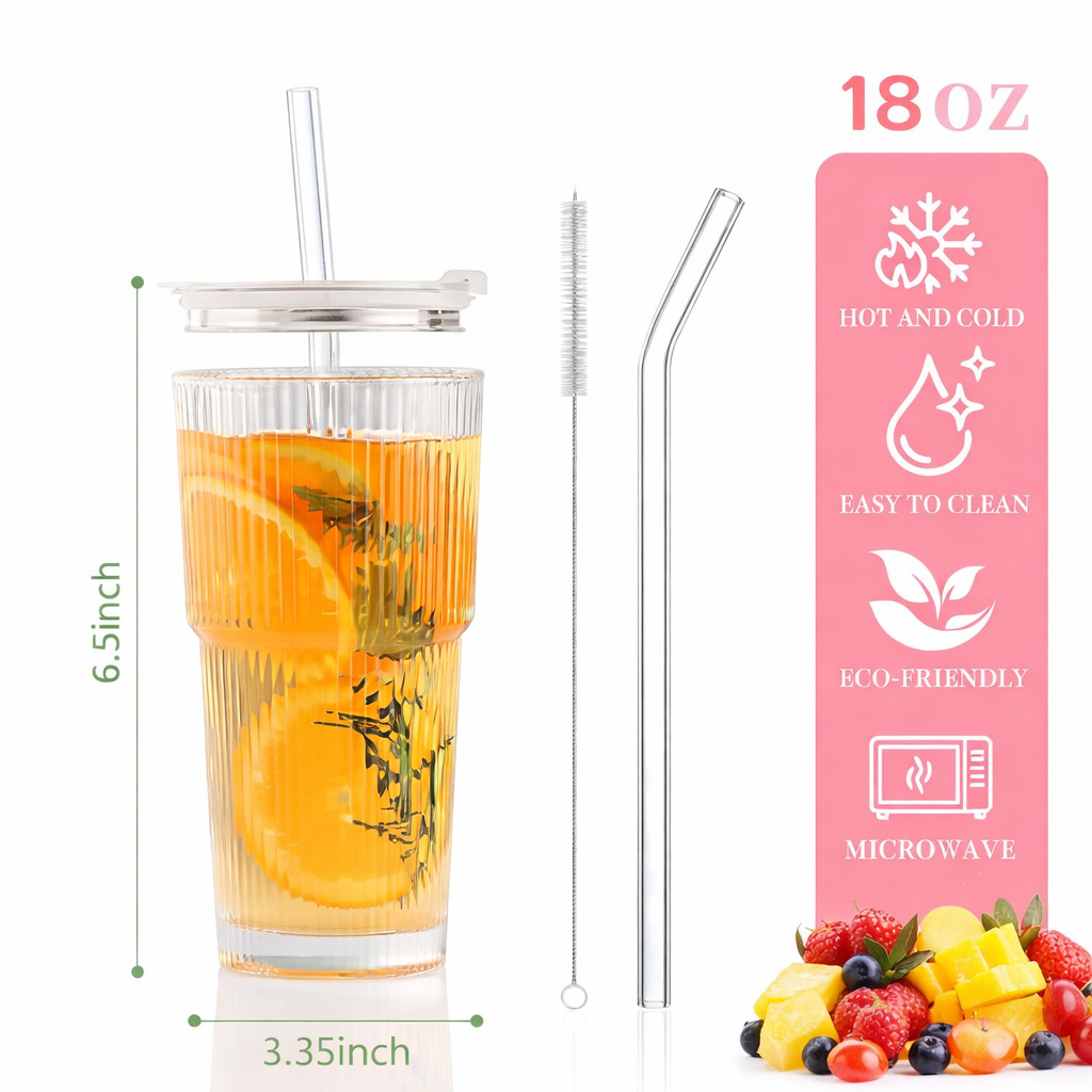 Straw Ribbed Glass Coffee Cup 