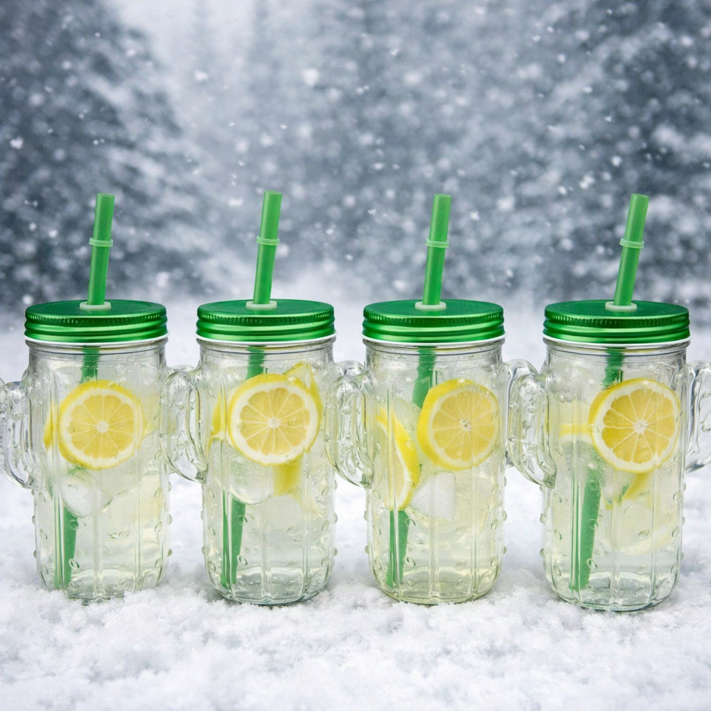 Cactus Glass Cup With Lid and Straw Drinking Jar